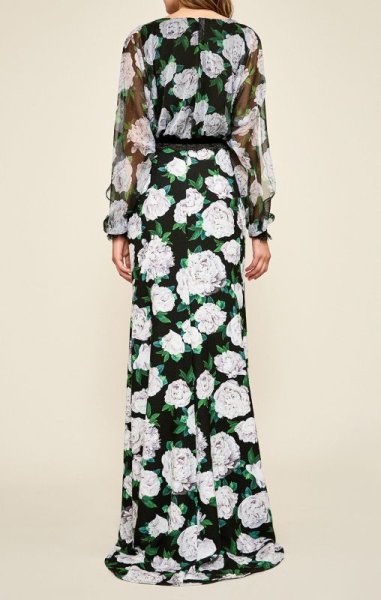 画像2: 再販売!Tadashi Shoji タダシショージ  Natura 花柄シフォンオープンスリーブドレス  ホワイト系 (2)