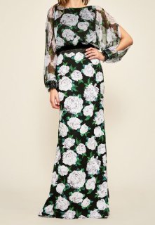 Tadashi Shoji ケープ風レースロングドレス ブラック｜日本アカデミー