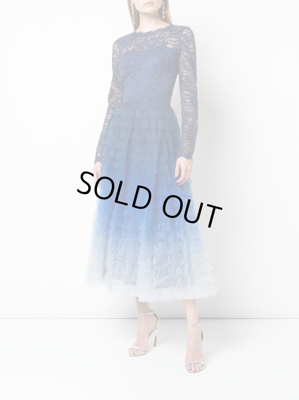画像1: セール！【吉岡里帆さんご着用】Tadashi Shoji タダシショージ   Twyla Ruffled Tulle Tea-Length Dress　ブルー、ネイビー系 (1)