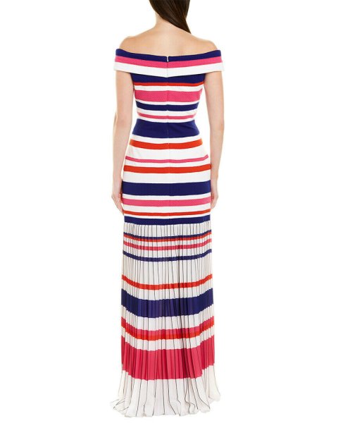 画像2: Tadashi Shoji タダシショージ   ストライプオフショルダーロングドレス ピンク、レッド系 (2)