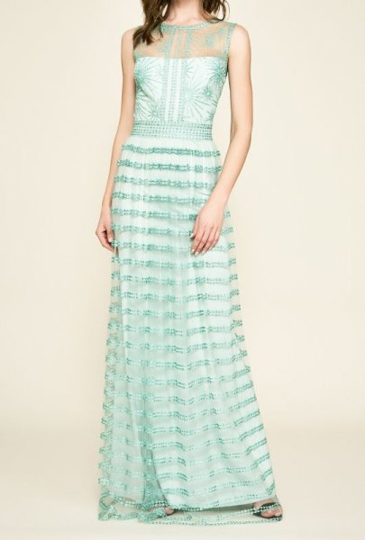 画像1: セール！Tadashi Shoji タダシショージ  Winne Embroidered Tulle Gown ブルー系 (1)