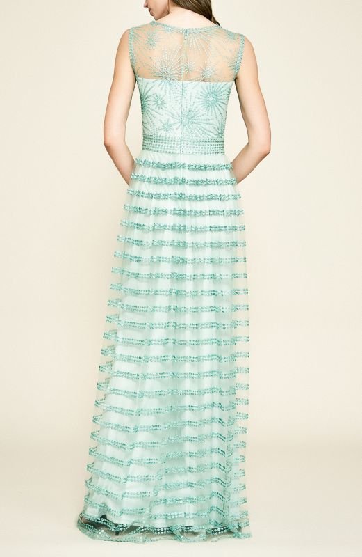 画像2: セール！Tadashi Shoji タダシショージ  Winne Embroidered Tulle Gown ブルー系 (2)
