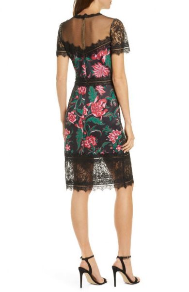 画像2: Tadashi Shoji タダシショージ   Floral Neoprene & Lace Sheath Dress ブラック系 (2)