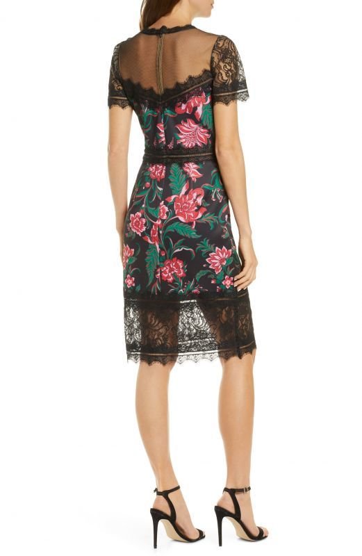 画像2: Tadashi Shoji タダシショージ   Floral Neoprene & Lace Sheath Dress ブラック系 (2)
