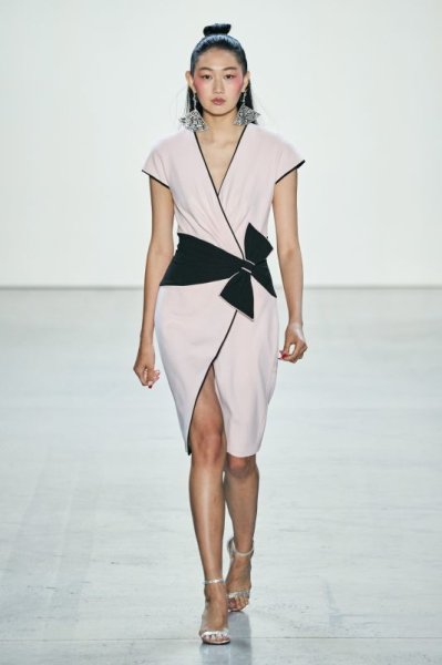 画像4: 1点のみ即発!【アンミカさん着用】Tadashi Shoji   タダシショージ ウエストリボンカクテルドレス ピンク系  10181 (4)