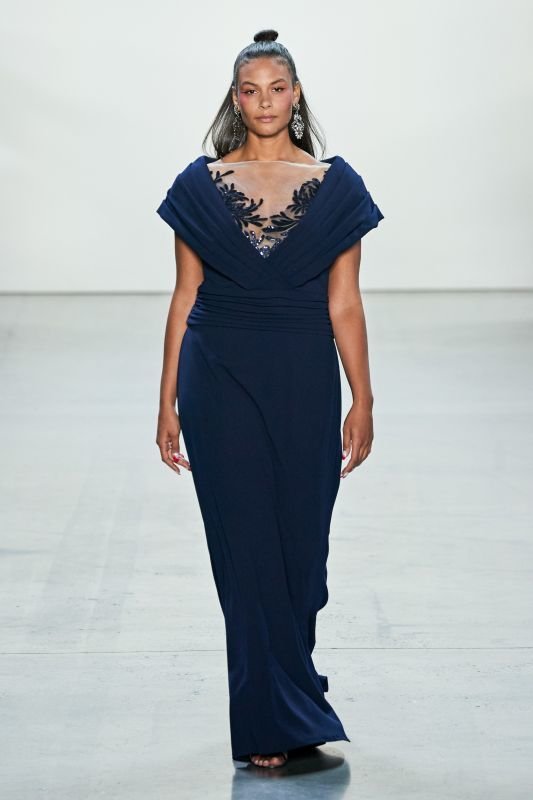 画像3: セール！【アンミカさん着用】Tadashi Shoji タダシショージ  　Short-Sleeve Crepe Gown ネイビー  11106 (3)