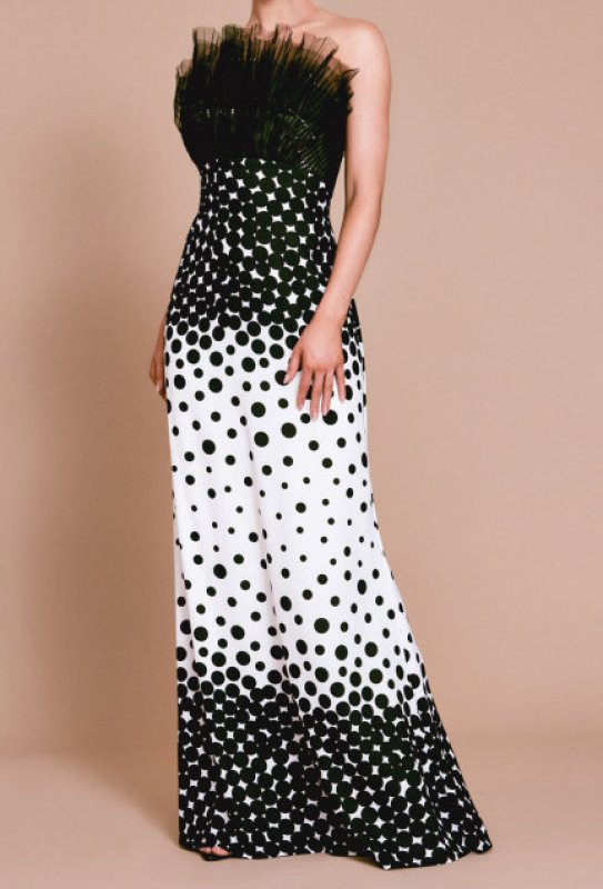 画像1: 再販売、8/21まで特別価格【アンミカさん着用】Tadashi Shoji タダシショージ  Lupita ドット柄 チュール ロングドレス　ブラック、ホワイト (1)