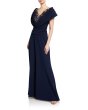 画像1: セール！【アンミカさん着用】Tadashi Shoji タダシショージ  　Short-Sleeve Crepe Gown ネイビー  11106 (1)