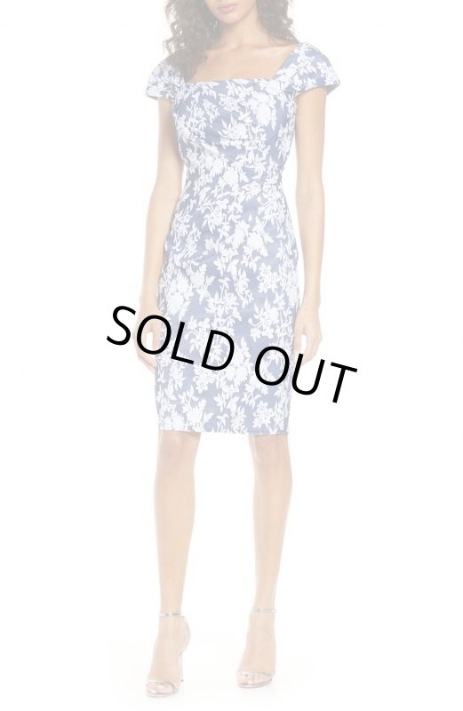 画像1: Tadashi Shoji タダシショージ   Brocade Cocktail Dress ネイビー、ホワイト系 (1)