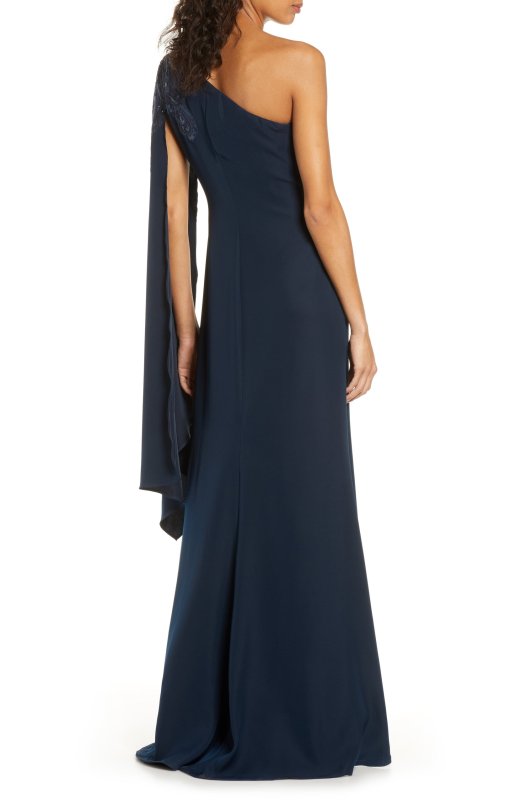 画像2: セール！Tadashi Shoji タダシショージ  ケープスリーブワンショルダードレス　ネイビー (2)