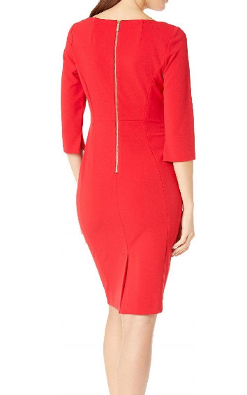 画像2: 【ドラマ使用】Calvin Klein カルバンクライン 7分袖カウルネックドレス　レッド系 (2)