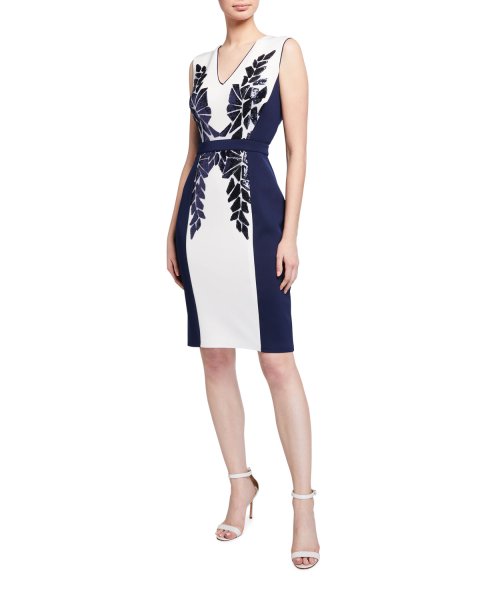 画像1: 【アンミカさん着用】Tadashi Shoji  タダシショージ　Embellished Neoprene Dress  アイボリー系、ネイビー系 (1)