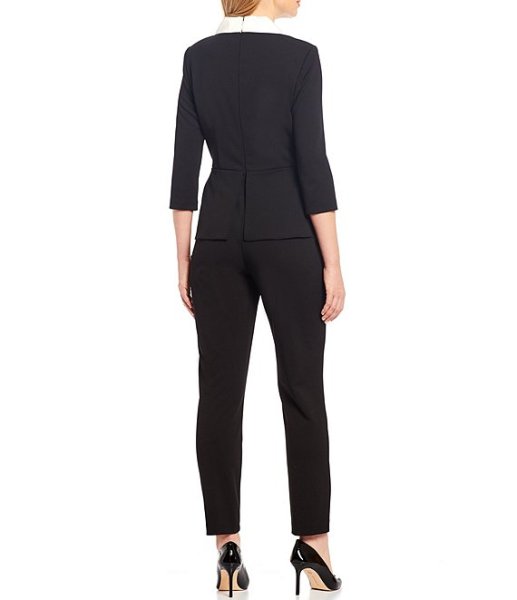 画像2: Adrianna Papell アドリアナパペル Crepe and Satin Layered-Look ジャンプスーツ ブラック (2)
