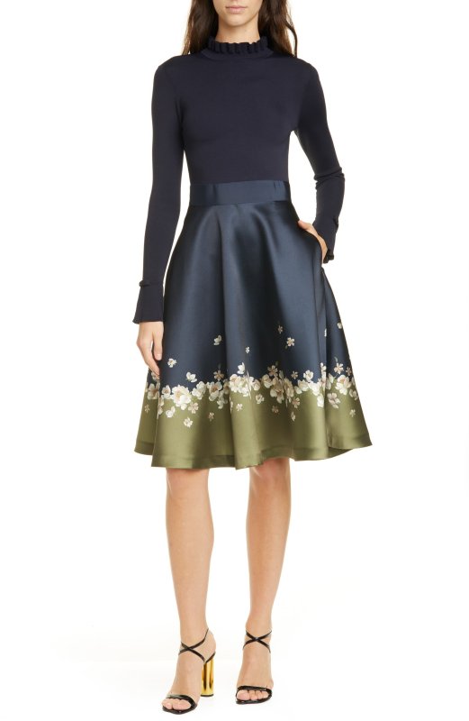 画像1: 【Andrea Barber愛用】Ted Baker テッドベイカー    Pearl Mixed Media Fit & Flare Dress (1)