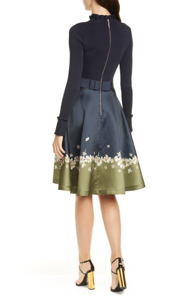 画像2: 【Andrea Barber愛用】Ted Baker テッドベイカー    Pearl Mixed Media Fit & Flare Dress (2)