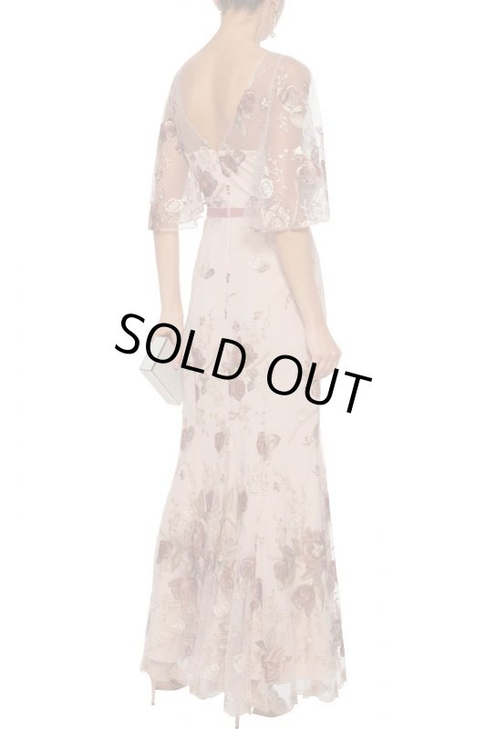 画像2: セール！ Marchesa Notte マルケッサノッテ　メタリック刺繍チュールロングドレス　ピンク系 (2)