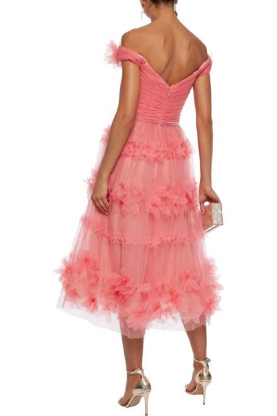 画像2: セール！【ケイティペリー愛用、ドラマ使用】 Marchesa Notte マルケッサノッテ　オフショルダーチュールドレス　ピンク  10251 (2)