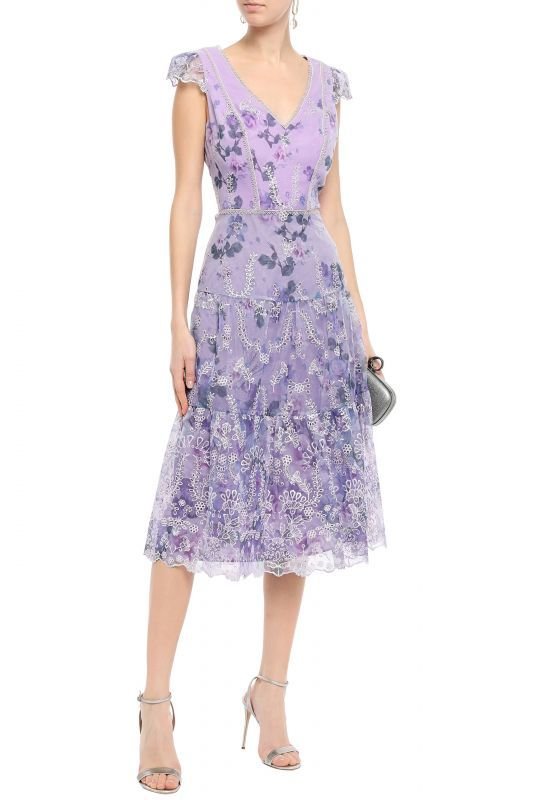 画像1: 限定再販売！ Marchesa Notte マルケッサノッテ　花柄ラベンダードレス  11041 (1)