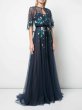 画像1:  Marchesa Notte マルケッサノッテ　ケープレット付きチュールロングドレス　ネイビー系 (1)