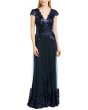 画像1: Tadashi Shoji タダシショージ   スパンコールイブニングドレス　ネイビー (1)