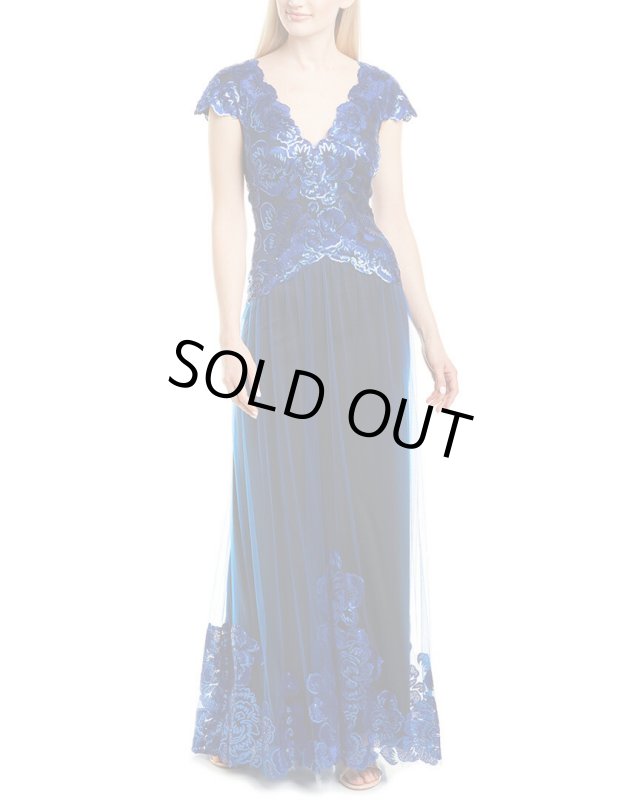 画像1: 限定セール！Tadashi Shoji タダシショージ   スパンコールイブニングドレス　ブルー系 (1)