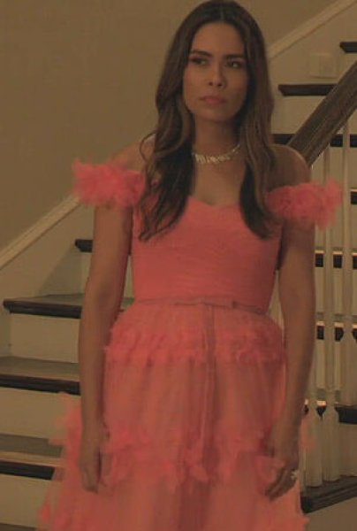 画像3: セール！【ケイティペリー愛用、ドラマ使用】 Marchesa Notte マルケッサノッテ　オフショルダーチュールドレス　ピンク  10251 (3)