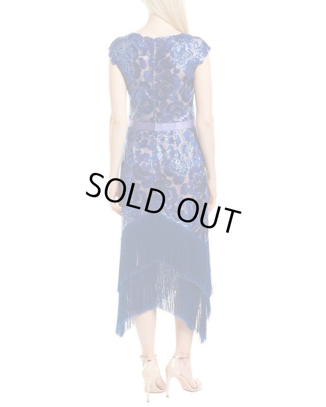 画像2: Tadashi Shoji タダシショージ　スパンコールフリンジメッシュドレス ブルー (2)