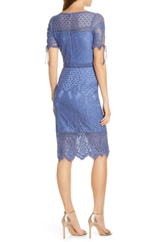 画像2: 【FNS歌謡祭、永島優美さん着用】Tadashi Shoji タダシショージ  BOBEK  Tie Sleeve Lace Cocktail Dress  ブルー系 (2)