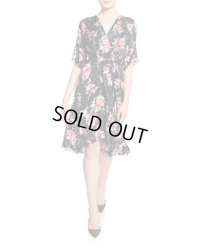 画像1: Elie Tahari エリータハリ　 Isabelle 花柄ラッフルスリーブドレス (1)