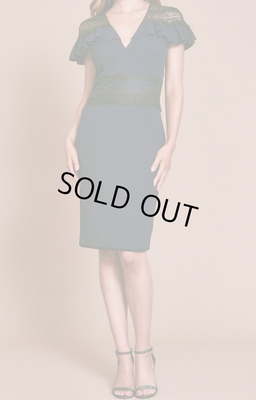 画像1: Tadashi Shoji タダシショージ   Kies Crepe V-Neck Dress　ネイビー (1)