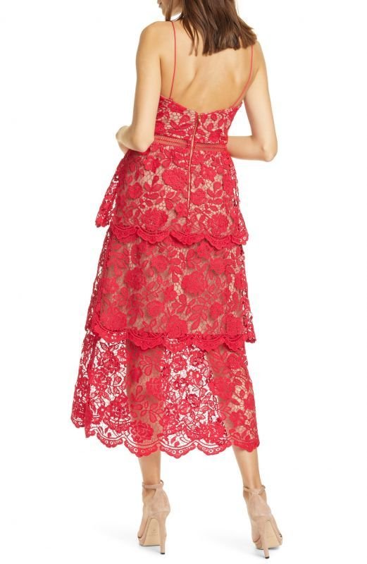 画像2: Self Portrait　セルフポートレート　Floral Lace Tiered Midi Dress レッド系 (2)