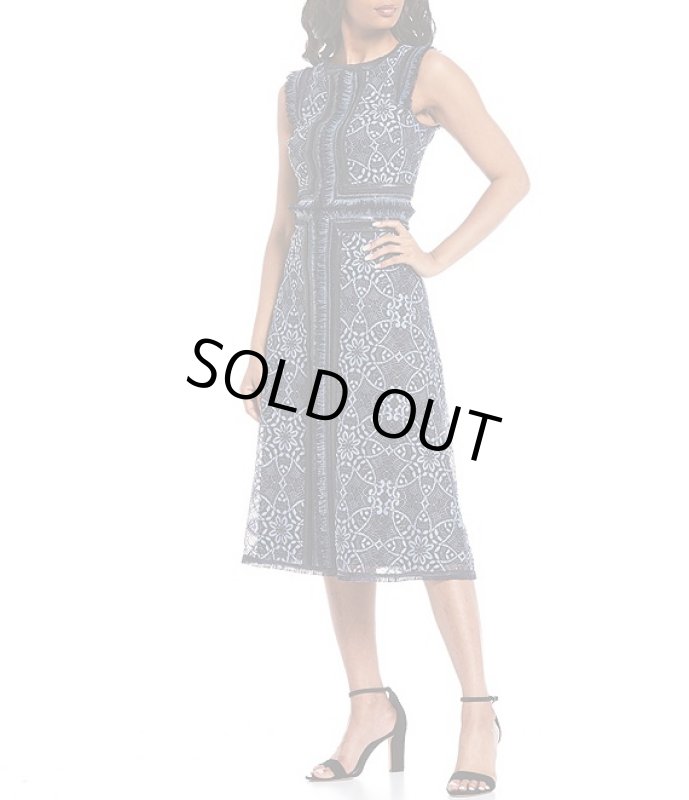 画像1: 【後呂有紗アナ着用】Tadashi Shoji タダシショージ   Lace Fringe Midi Dress　 ブラック、ネイビー系 (1)