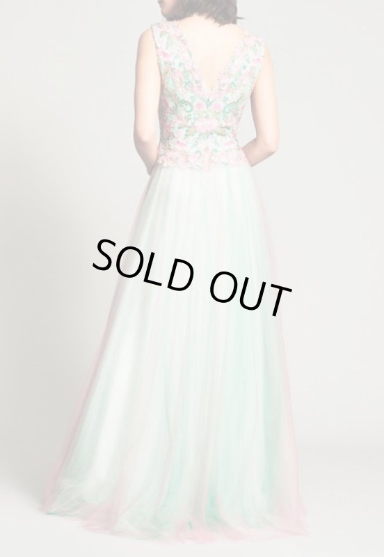 画像3: 期間限定セール！Tadashi Shoji  タダシショージ  花柄刺繍チュールドレス　ピンク、グリーン系　 (3)