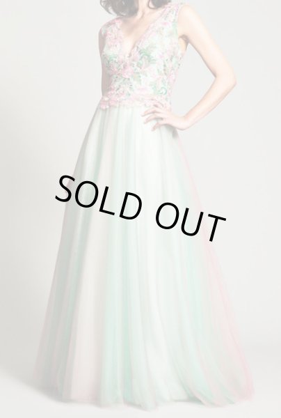 画像2: 期間限定セール!Tadashi Shoji  タダシショージ  花柄刺繍チュールドレス ピンク、グリーン系  (2)