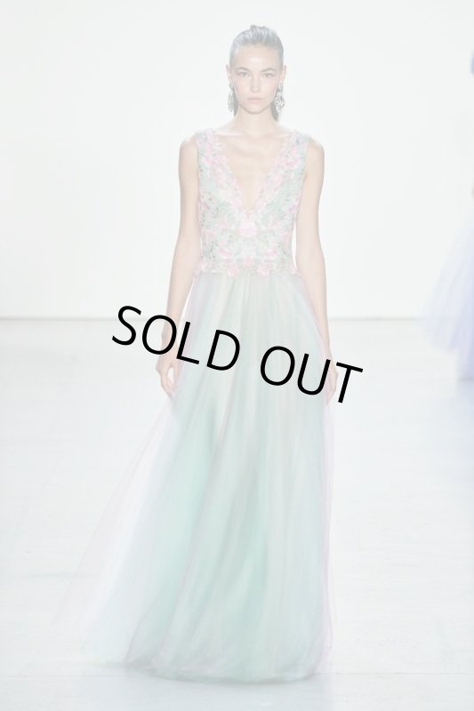 画像1: 期間限定セール！Tadashi Shoji  タダシショージ  花柄刺繍チュールドレス　ピンク、グリーン系　 (1)