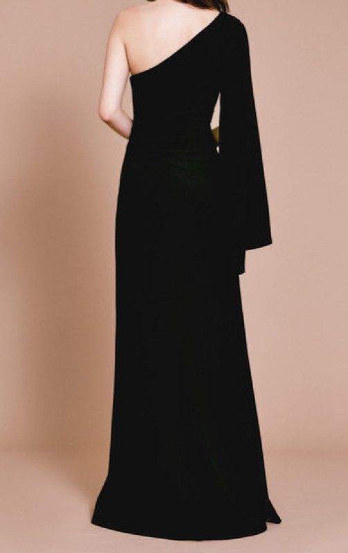 画像2: 期間限定セール！【香里奈さん着用】Tadashi Shoji タダシショージ   ワンショルダースリットロングドレス　ブラック (2)