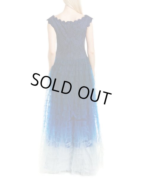 画像2: 期間限定プライスダウン!Tadashi Shoji タダシショージ   Ruffled Tulle  Dress ブルー、ネイビー系 (2)