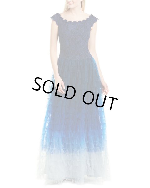 画像1: 期間限定プライスダウン!Tadashi Shoji タダシショージ   Ruffled Tulle  Dress ブルー、ネイビー系 (1)