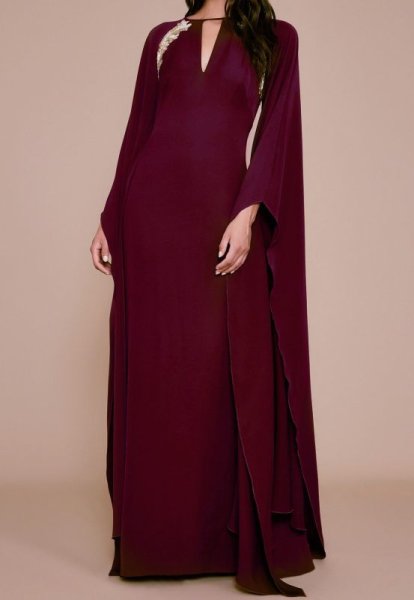 画像2: 期間限定セール!Tadashi Shoji タダシショージ  ケープスリーブドレス パープル系  07264 (2)