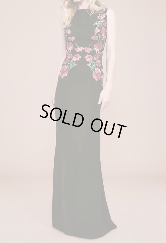 画像1: Tadashi Shoji  タダシショージ SAMAR 花柄刺繍ロングドレス　ブラック、ピンク (1)