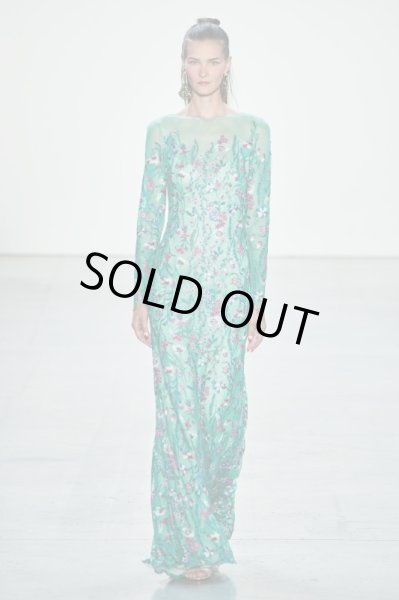 画像1: Tadashi Shoji  タダシショージ  Embroidered Floral Lace Column Gown グリーン系 (1)