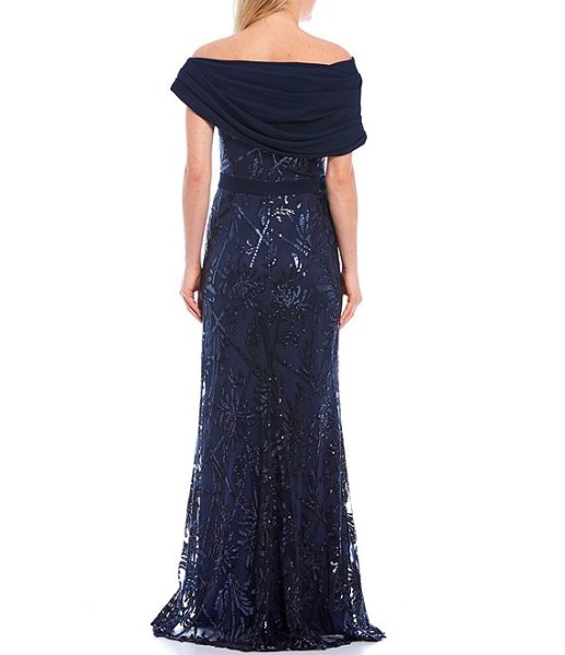 画像2: 半額以下!【アンミカさん着用】Tadashi Shoji タダシショージ  Chiaki Crepe Textured Gown  ネイビー (2)