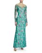 画像2: Tadashi Shoji  タダシショージ  Embroidered Floral Lace Column Gown グリーン系 (2)