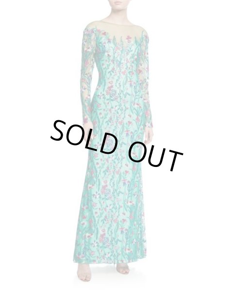 画像2: Tadashi Shoji  タダシショージ  Embroidered Floral Lace Column Gown グリーン系 (2)