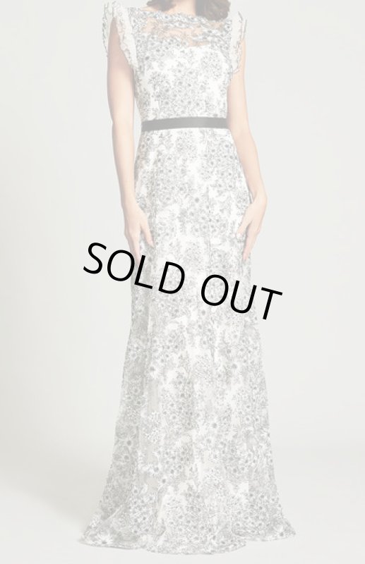 画像1: セール【アンミカさん愛用】Tadashi Shoji  タダシショージ Etsu Floral Illusion Gown　ブラック、アイボリー (1)