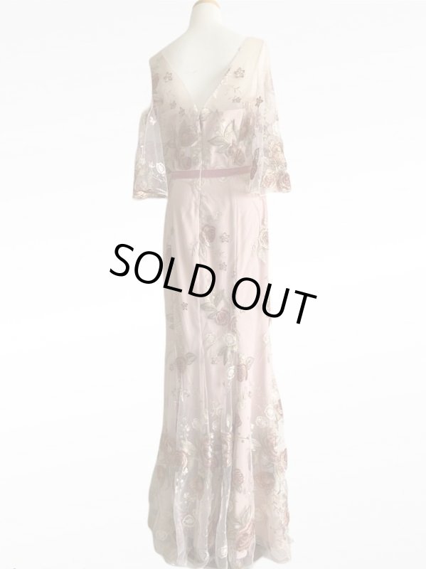 画像4: セール！ Marchesa Notte マルケッサノッテ　メタリック刺繍チュールロングドレス　ピンク系 (4)