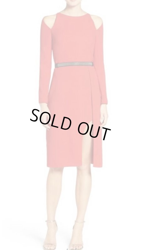 画像1: 【ドラマ使用】Halston Heritage 　ベルト付きコールドショルダーレッドドレス (1)