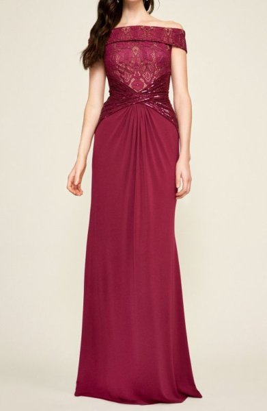 画像1: 期間限定セール！Tadashi Shoji タダシショージ  AURELIA JERSEY GOWN レッド、パープル系 (1)