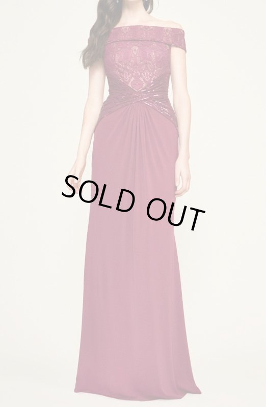 画像1: 期間限定セール！Tadashi Shoji タダシショージ  AURELIA JERSEY GOWN レッド、パープル系 (1)