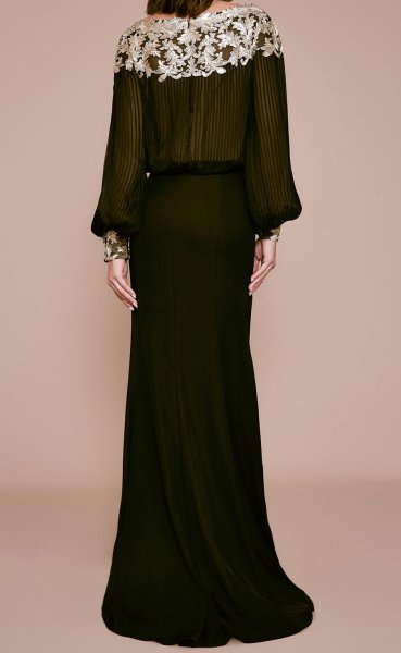 画像2: 期間限定セール!Tadashi Shoji タダシショージ TEVY TULLE & CREPE EVENING GOWN  ブラック (2)